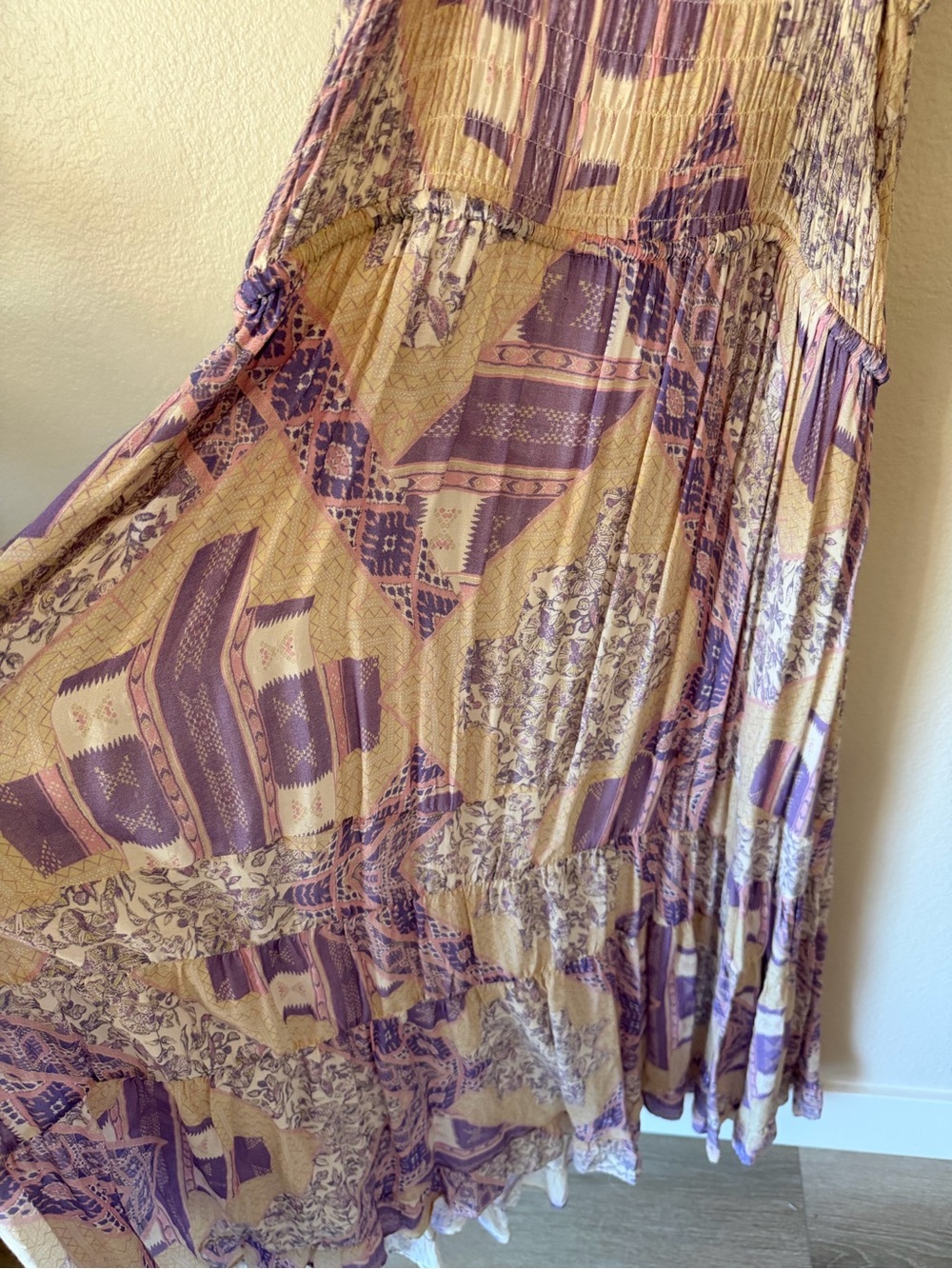 Olivaceous Cream and Purple Smocked Maxi Dress - Picture 3 of 4